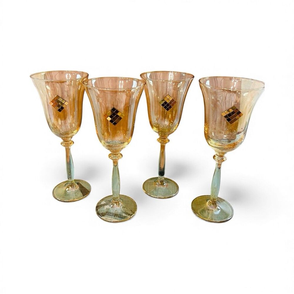 Vintage Franco Italian Wine Glasses Set of 4 Amber